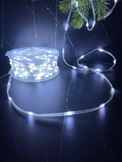 Светодиодная нить Роса 500 холодных ламп, 25 м., плоский провод, прозрачный провод, Luca (89953)