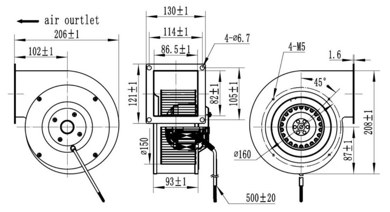 Вентилятор MES RG150F-2E-AC0 радиальный 520 м3/час