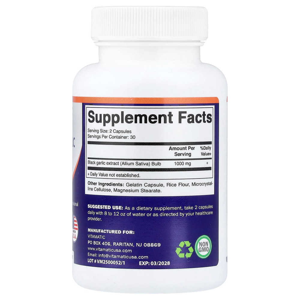 Vitamatic, Ферментированный черный чеснок, 60 капсул (500 мг на капсулу)