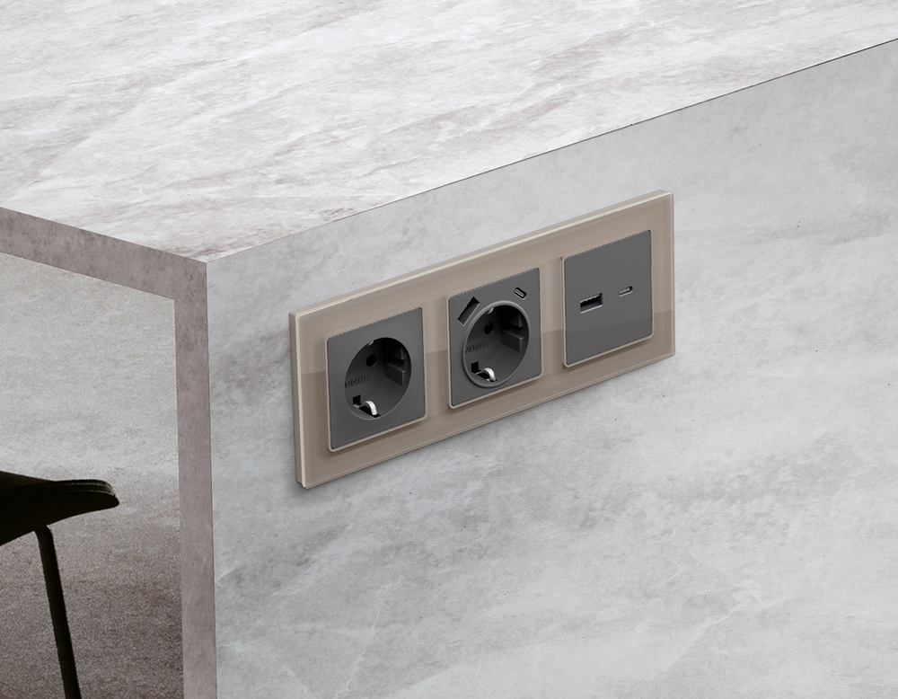 AF380603 Рамка ALFA Platos (Серо-бежевый Стекло закаленное натуральное) 3-ая