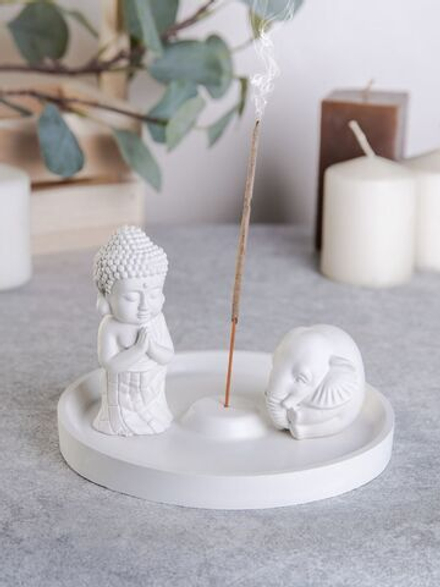Набор подставка для благовоний и статуэтки Будда и слон