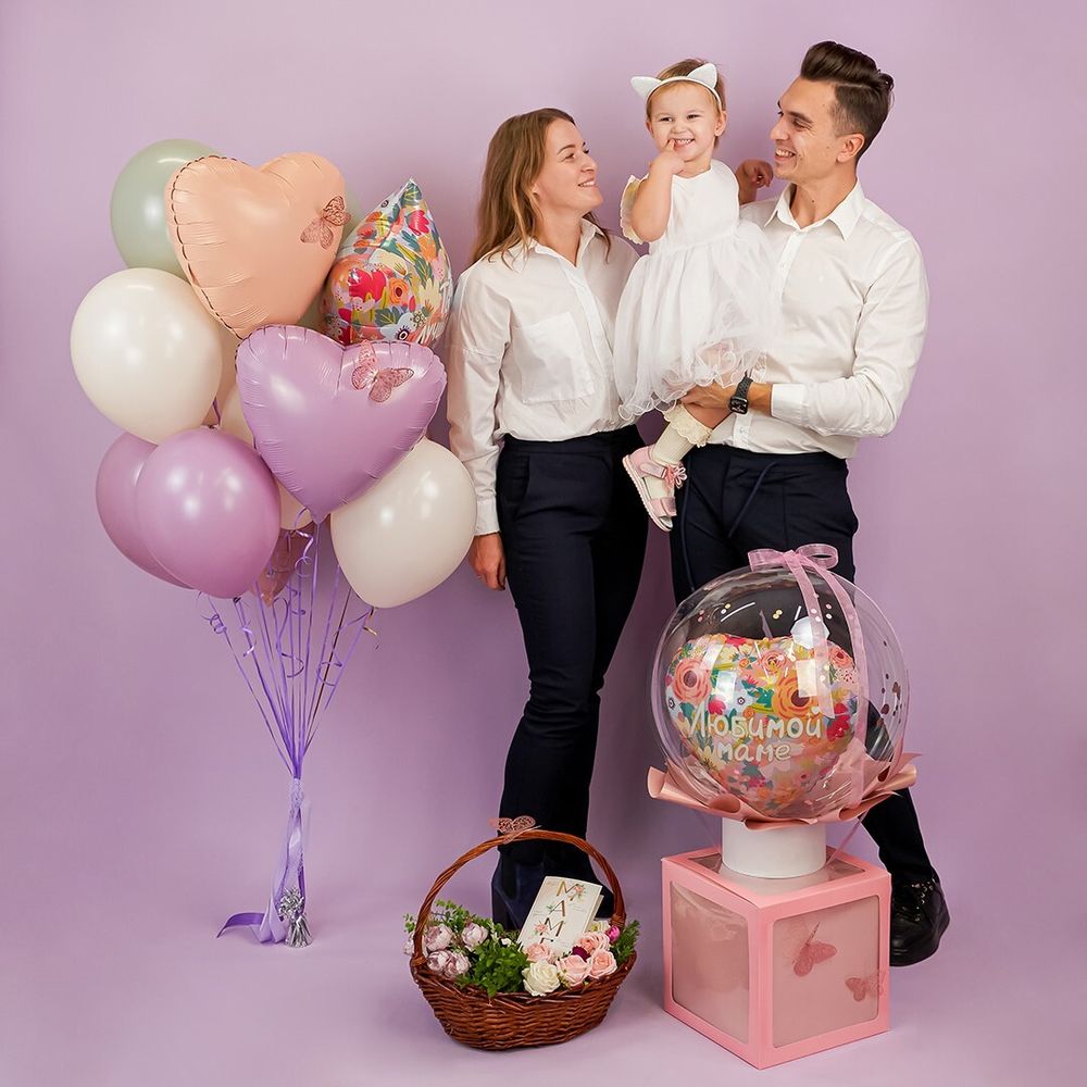 Шар (18''/46 см) Сердце, Любимой Маме (цветочный вальс), 1 шт. в уп.