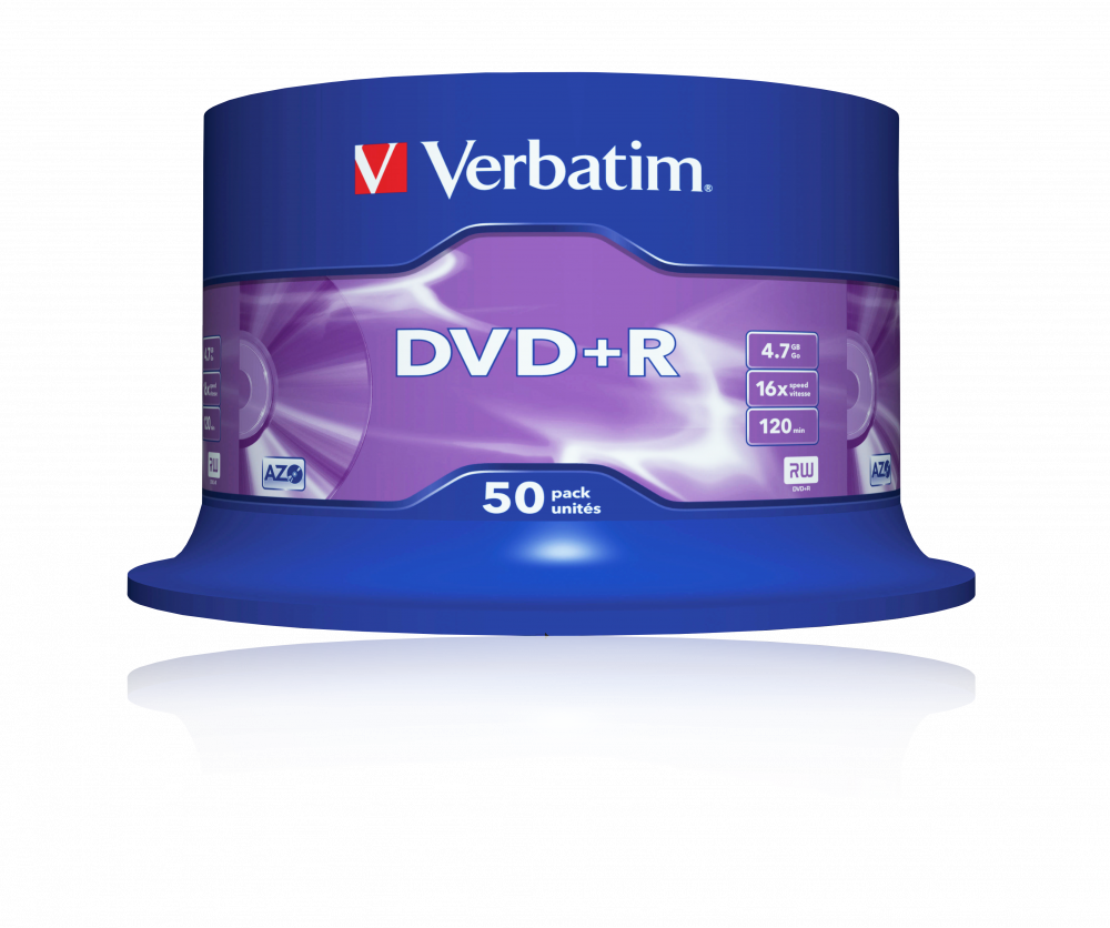 Оптический диск Verbatim DVD+R 4.7GB 16X AZO Matt Silver, Spindle, 50 шт