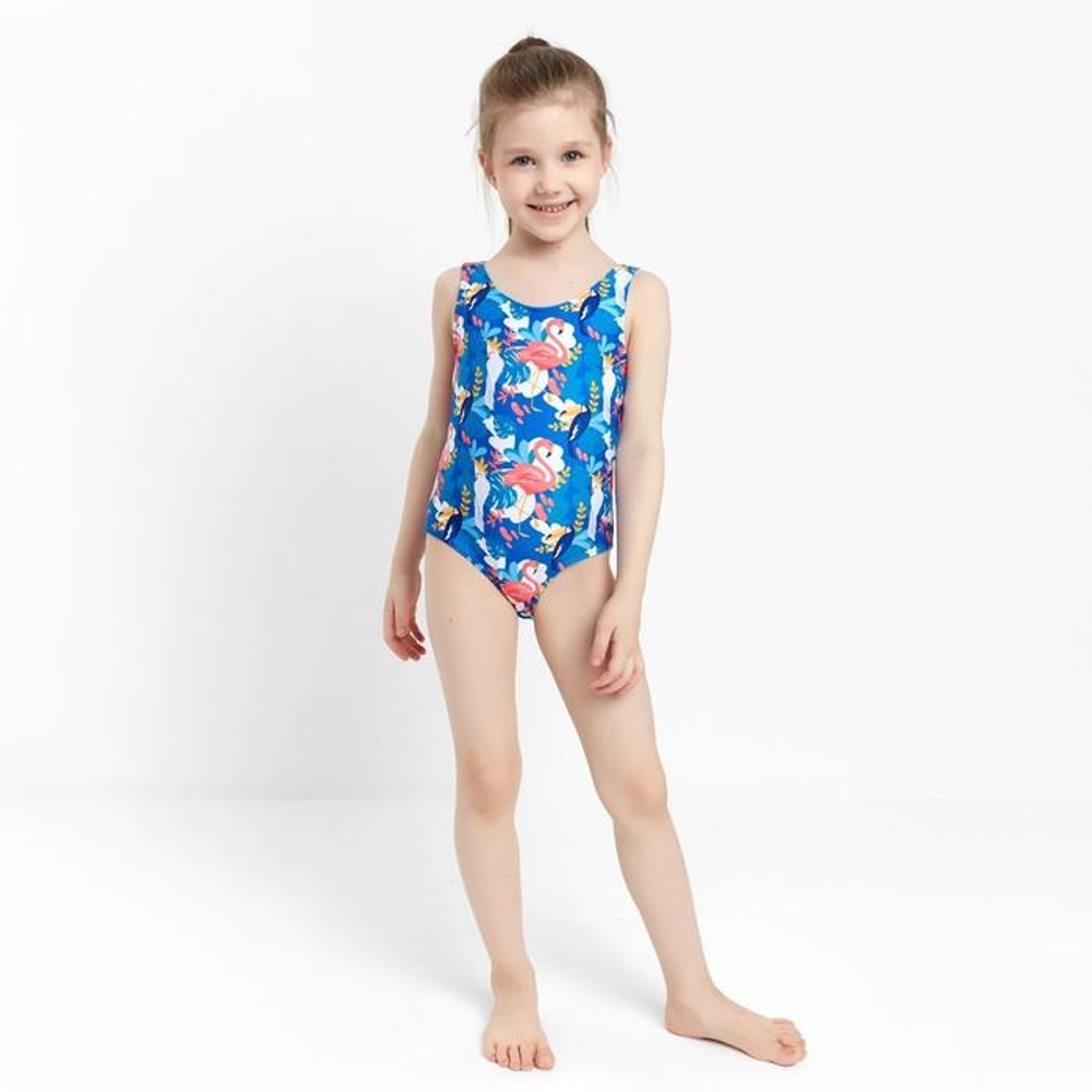 Купальник слитный цвет синий/фламинго, рост 98 см (КотМаркот)