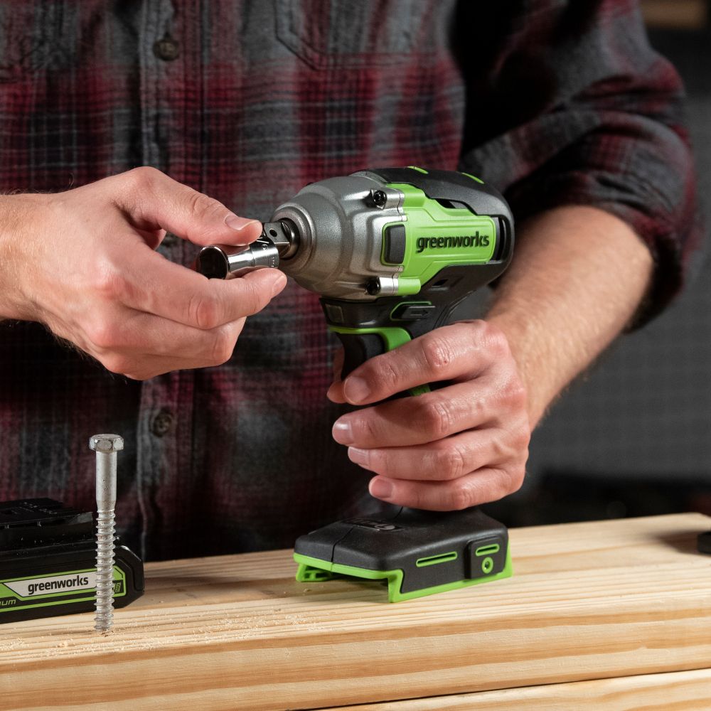 Гайковерт ударный акк. Greenworks GD24IW400, 24V,б/щет,1/2'', 400Нм,1х5Ач,ЗУ,кор (3802907CUG)