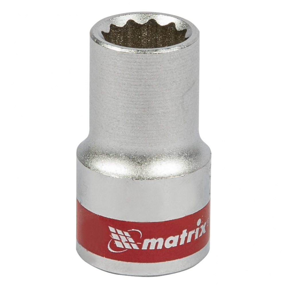 Головка торцевая, 12 мм, двенадцатигранная, CrV, под квадрат 1/2, хромированная Matrix