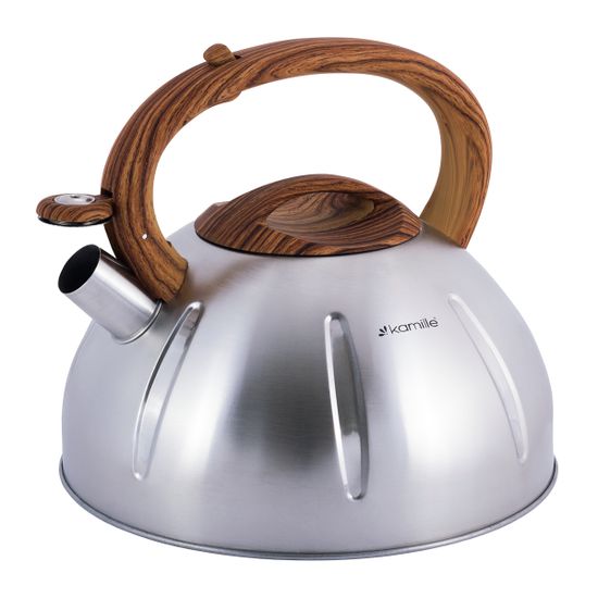 Чайник 5 л. из нержавеющей стали со свистком Kamille KM-0698 и коричневой бакелитовой ручкой