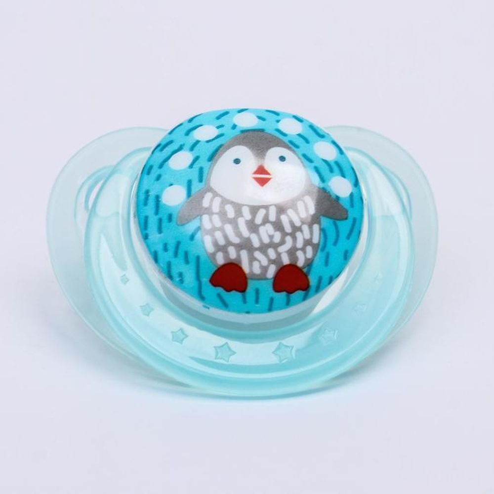 4770917 Пустышка от 3 мес., ортодонтическая, с кольцом, "Пингвин", цвет голубой