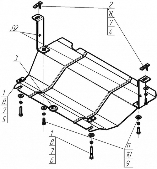 Защита картера Двигателя. 2 мм, Сталь. для Infiniti FX 2002-2008 MOTODOR.08001