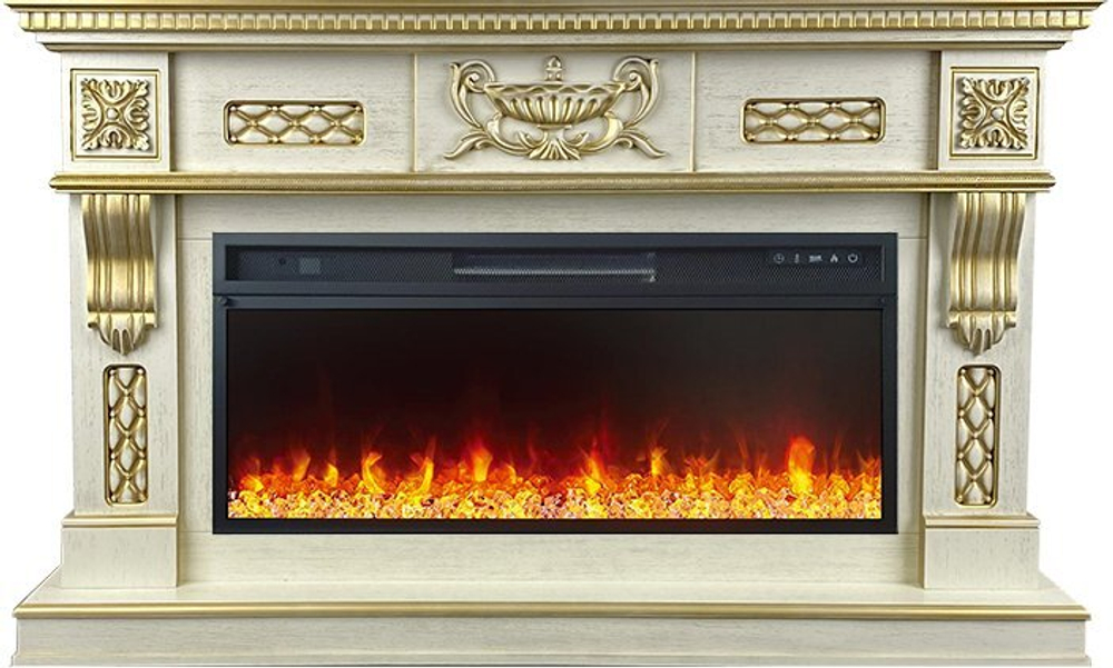 Каминокомплект Corsica - Слоновая кость с патиной (Ширина 1500 мм) с очагом Vision 42 LED