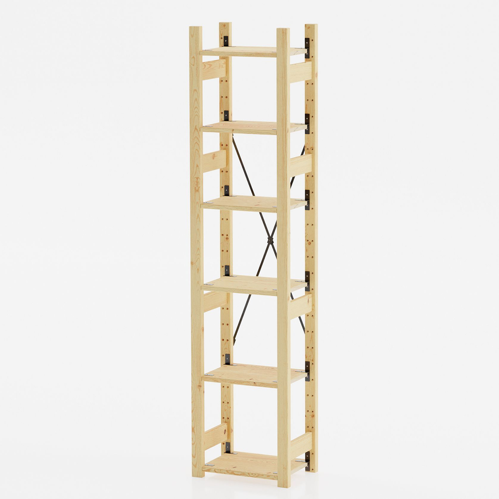 Стеллаж деревянный напольный с 6 полками Икеа ИВАР IVAR 179х48х30 см, узкий стеллаж для хранения книг и игрушек, для цветов на балкон из массива сосны