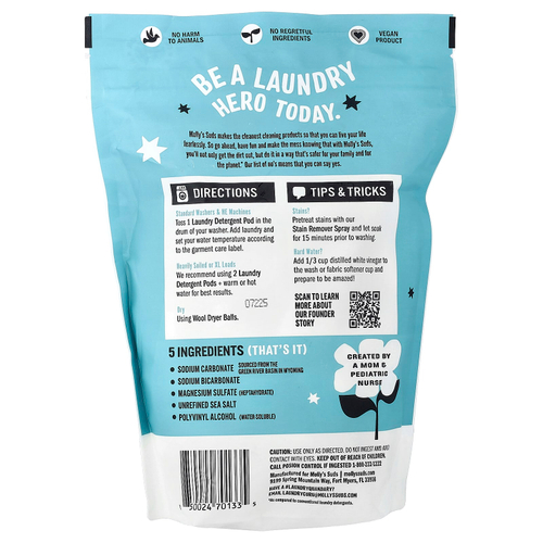 Molly's Suds, капсулы для стирки, без отдушек, 60 капсул, 0,84 кг (29,63 унции)