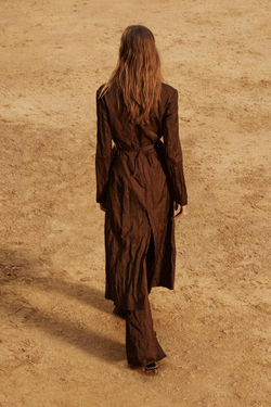 ZARA ДЛИННОЕ ПАЛЬТО ИЗ ХЛОПКА, КОРИЧНЕВЫЙ