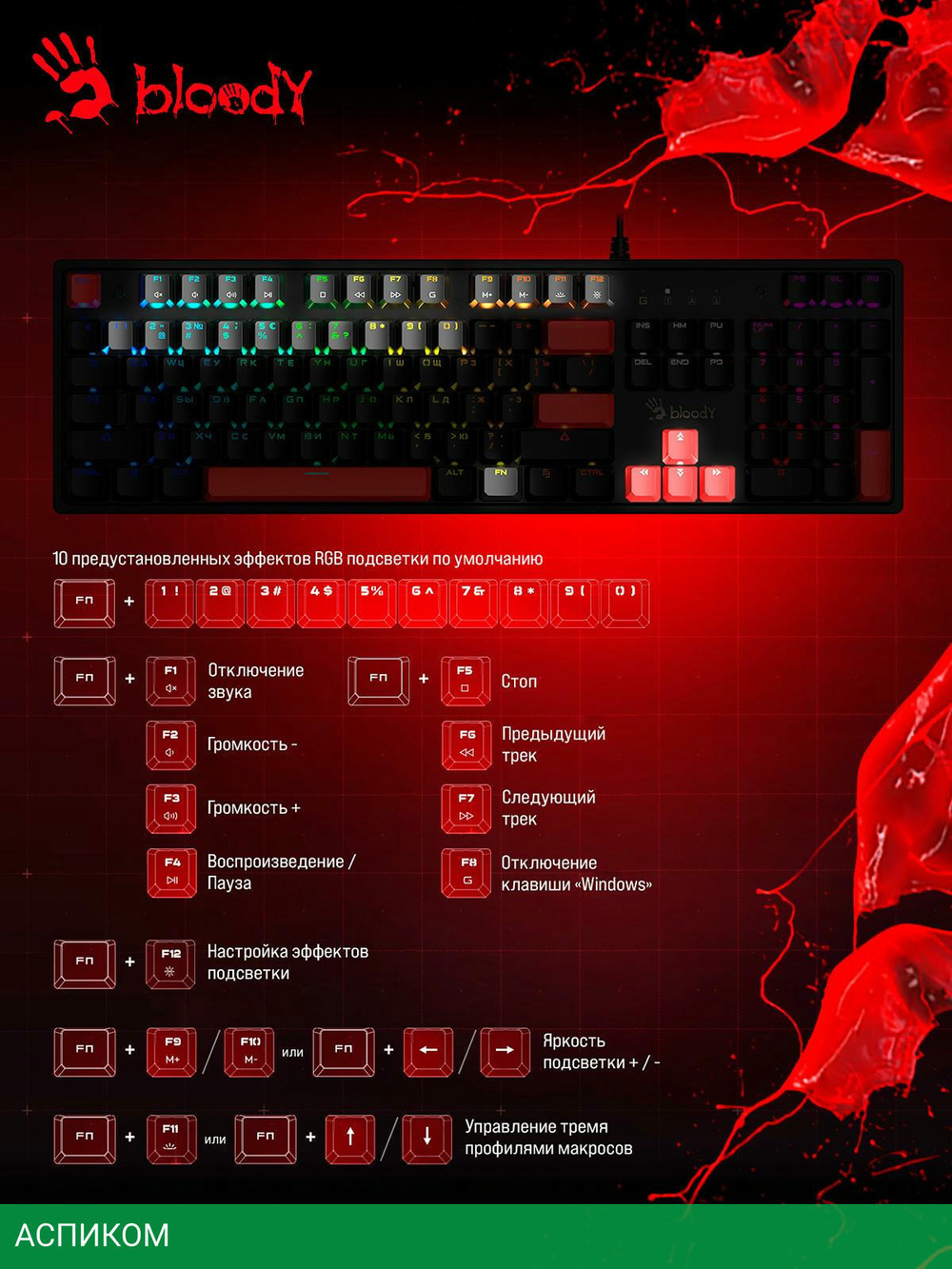 Клавиатура A4Tech Bloody S510R Fire Black/blms Red