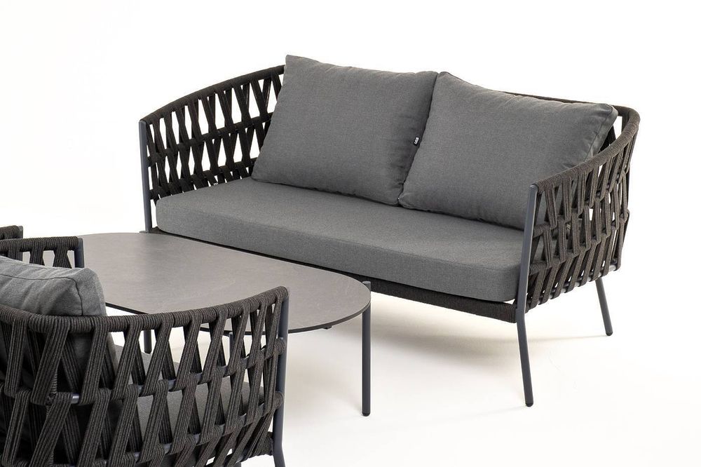 "Диего" лаунж-зона 4-местная плетеная из роупа (веревки), каркас алюминиевый темно-серый, роуп темно-серый