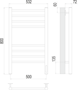 Полотенцесушитель Terminus Аврора П8 500х800 электро КС ЗОЛОТО АРТ ( new встроен диммер)