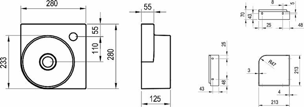 Раковина Ravak Yard 28 C XJX01228000 угловая Белая