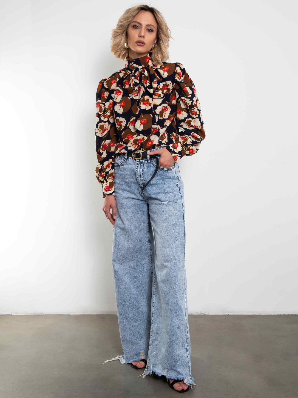 Блуза Кашне (синий/охра)