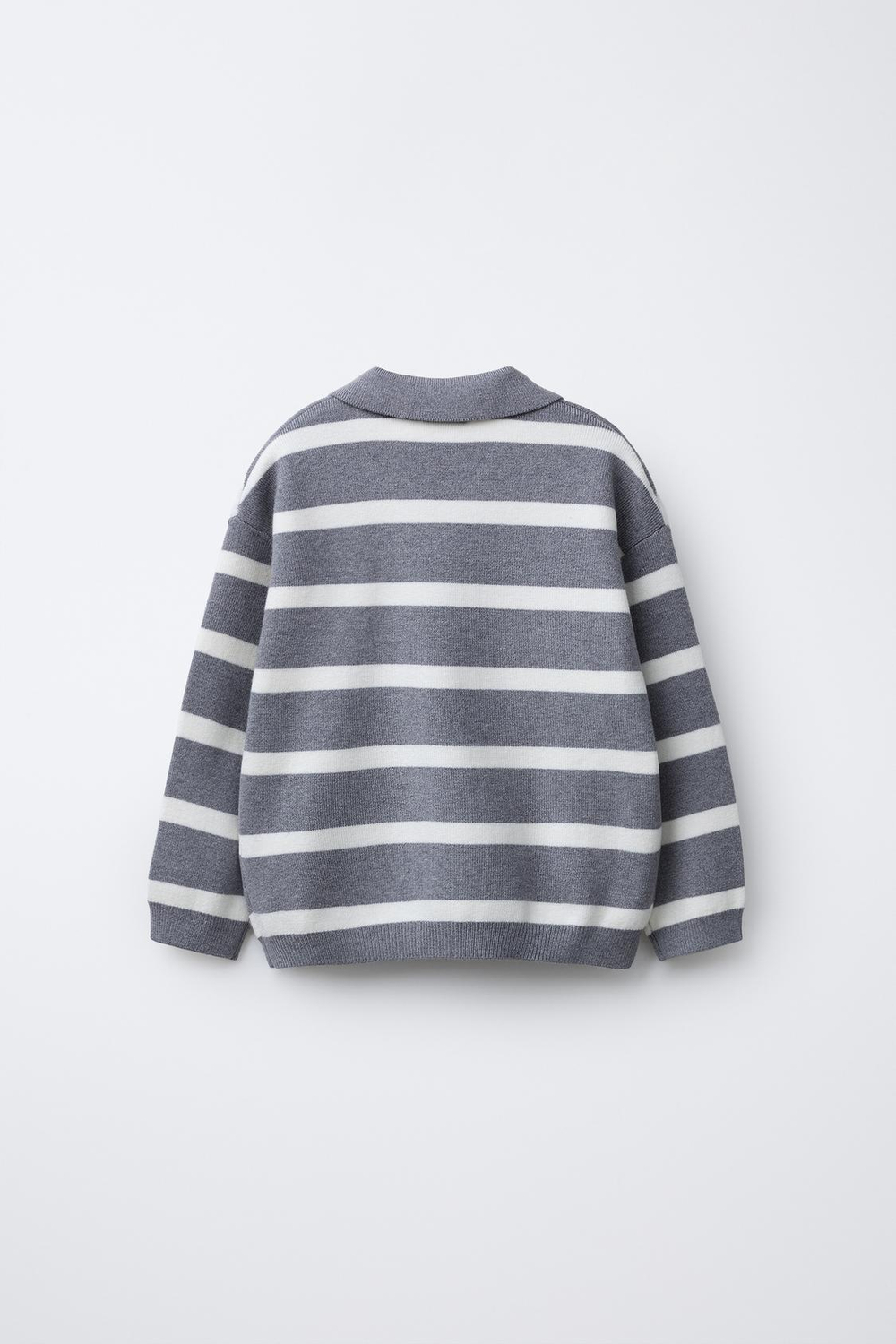 ZARA СВИТЕР В ПОЛОСКУ С ВОРОТНИКОМ ПОЛО, СЕРЫЙ МЕЛАНЖ