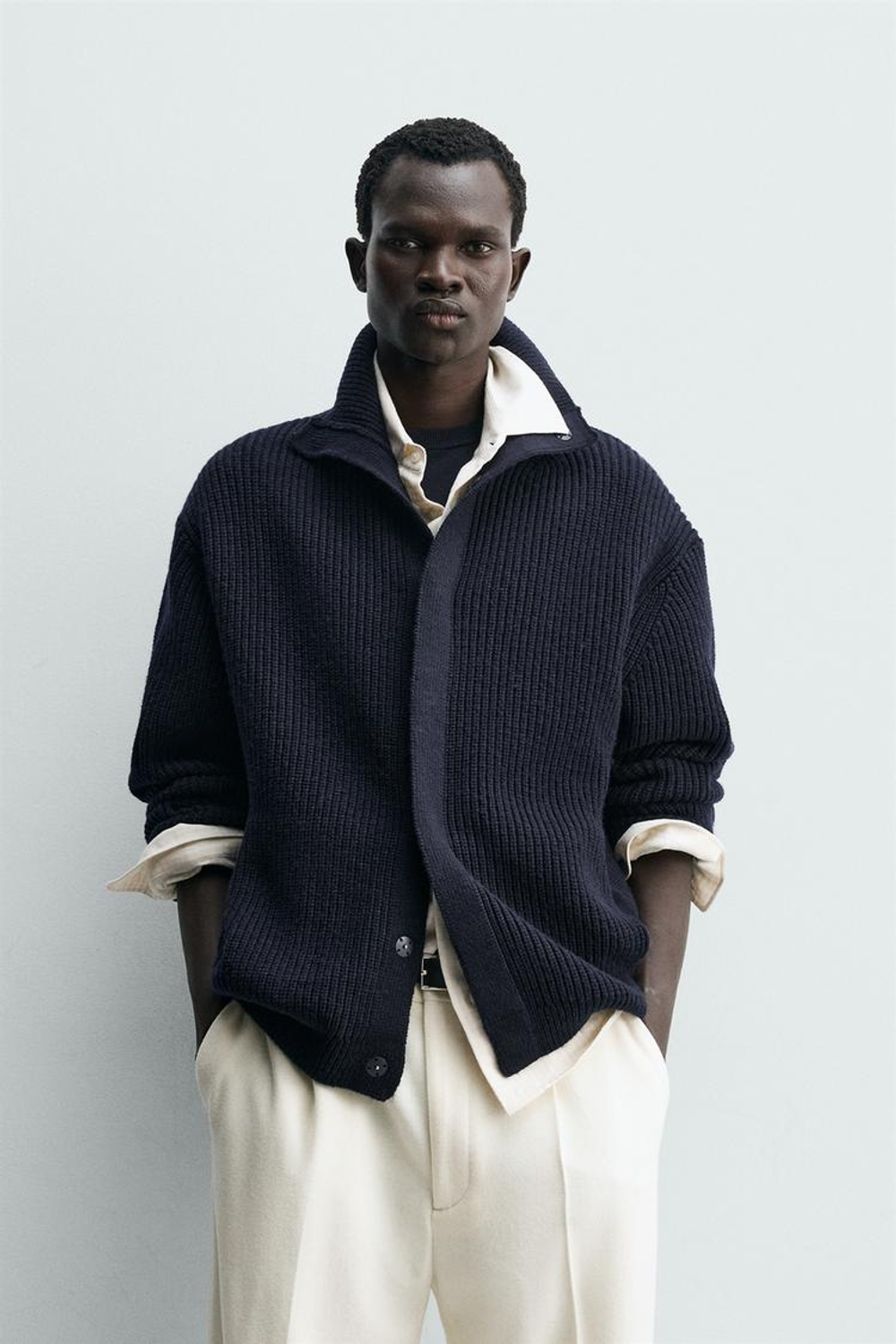 ZARA КАРДИГАН ПЛАТОЧНОЙ ВЯЗКИ, МОРСКОЙ ТЕМНО-СИНИЙ