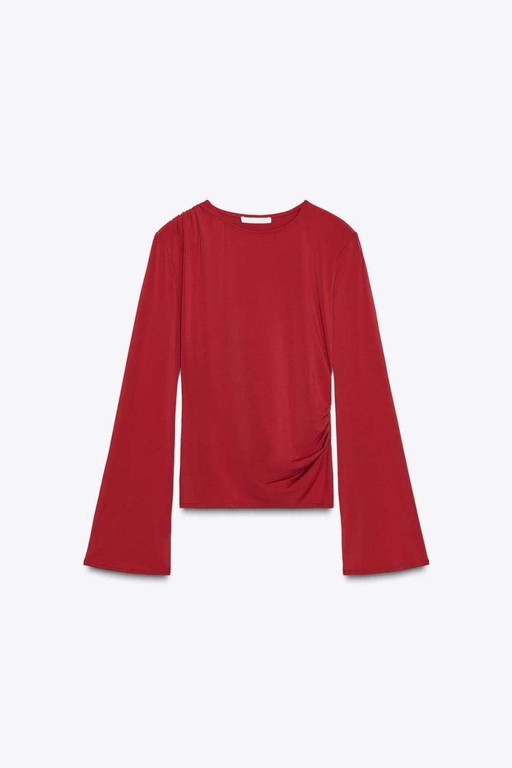 ZARA ФУТБОЛКА С ДЛИННЫМИ РУКАВАМИ И СБОРКАМИ, БУРГУНДИ