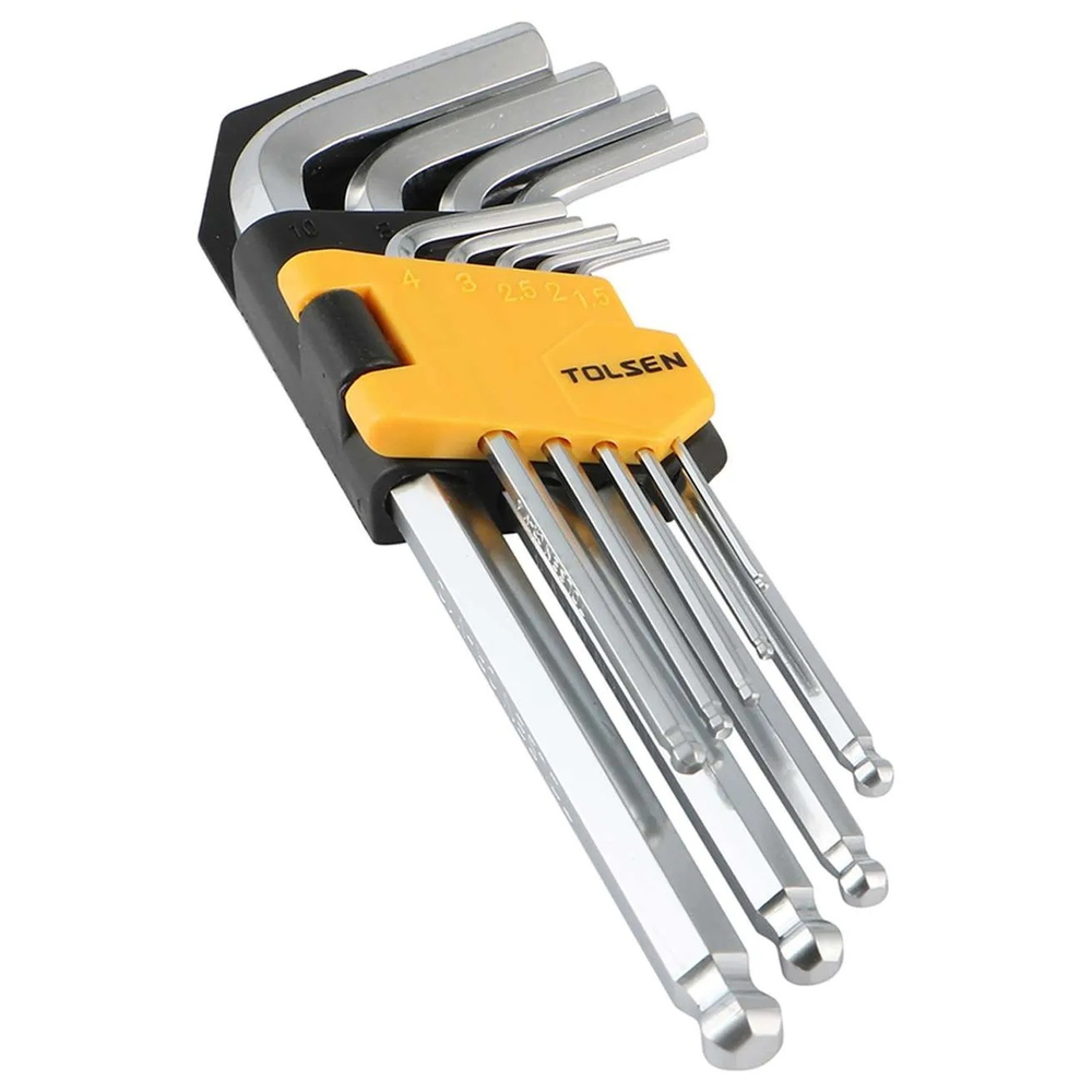 Набор ключей шестигранных шарообразных удлиненных TOLSEN CrV HEX 9шт. 20053