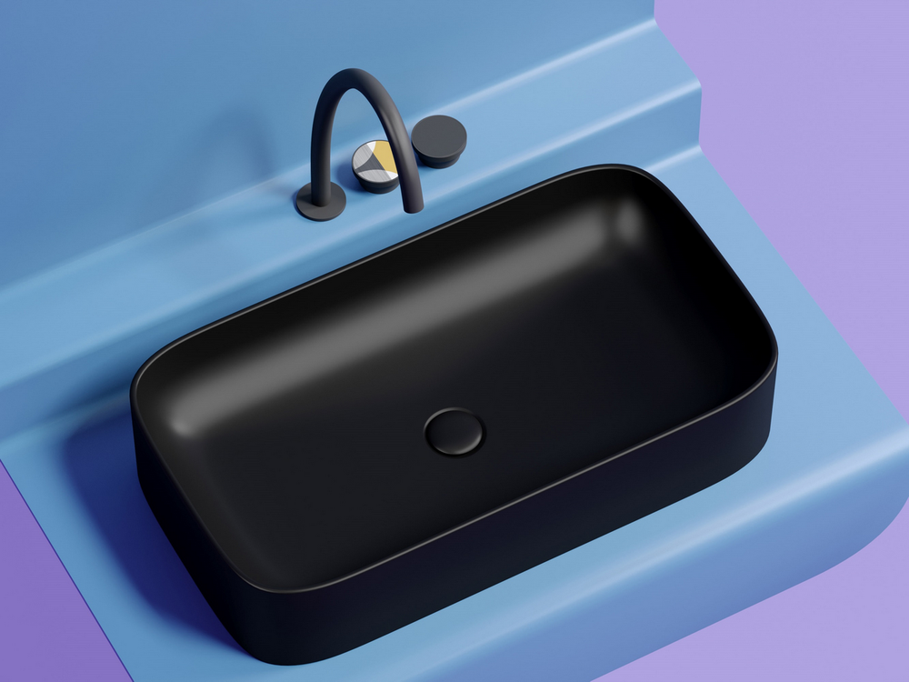 Умывальник чаша накладная прямоугольная (цвет Черный Матовый) Element 705x380x122мм