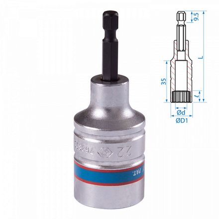 Цена на KING TONY (76B822M) Головка для шуруповерта двенадцатигранная 1/4", 22 мм, L = 80 мм