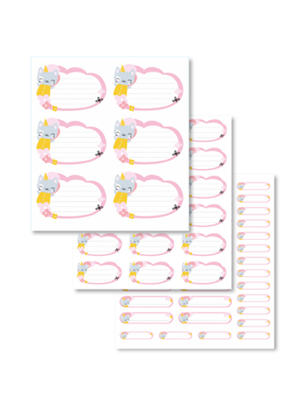 Наклейки для школы Котик (серый), 56 шт