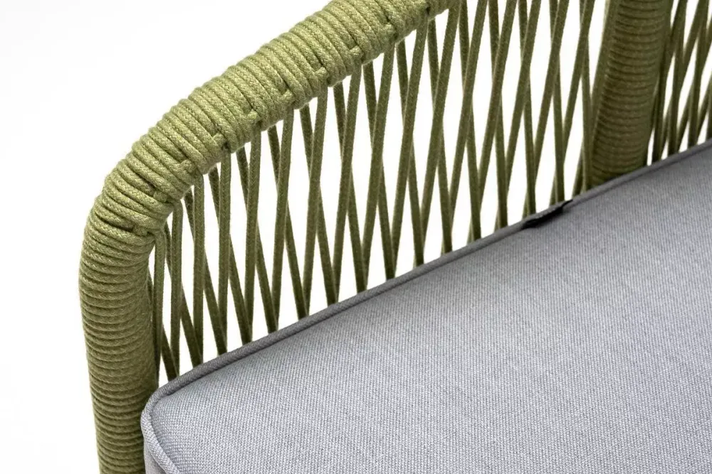 "Канны" кресло плетеное из роупа, каркас алюминий светло-серый (RAL7035) муар, роуп салатовый меланж круглый, ткань светло-серая