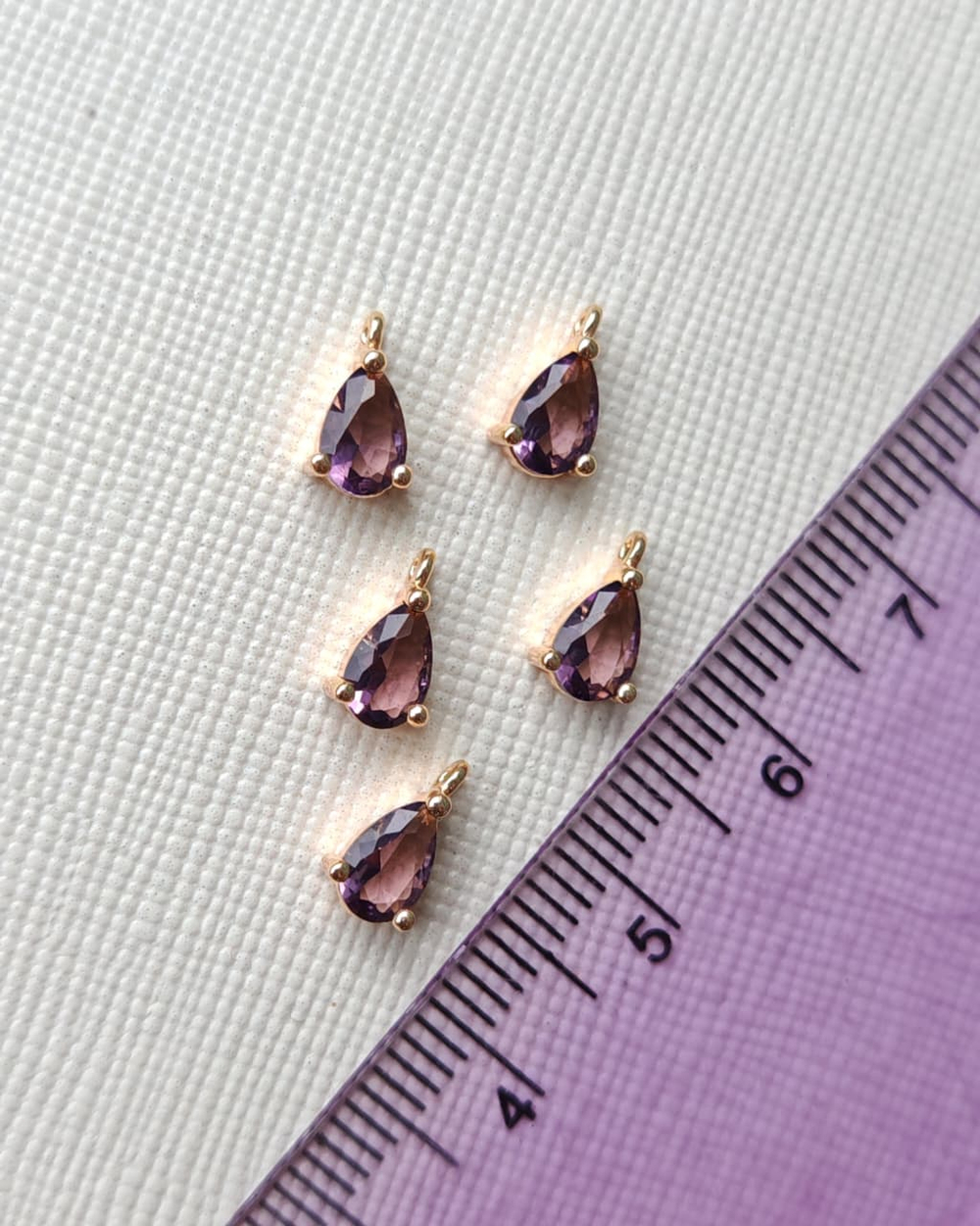 50307-фз Подвеска "Капля мини" с фианитом 10мм, фиолетовый, позолота