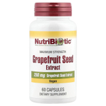NutriBiotic, экстракт косточек грейпфрута, максимальная сила действия, 250 мг, 60 капсул