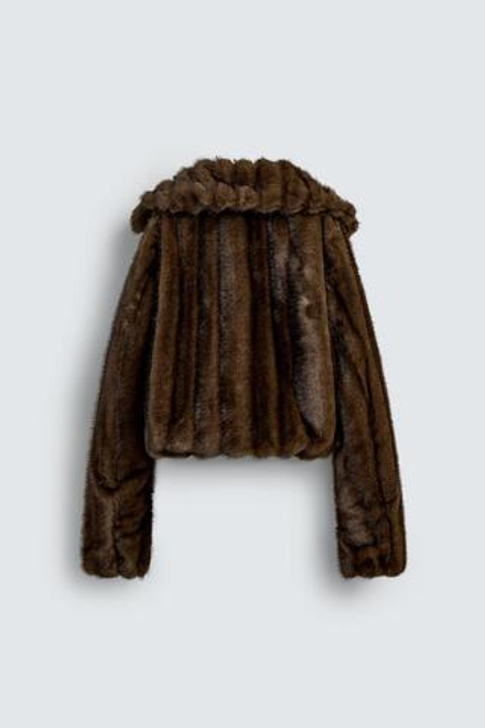 ZARA HARRY LAMBERT X DISNEY УКОРОЧЕННАЯ ШУБА ИЗ ИСКУССТВЕННОГО МЕХА, КОРИЧНЕВЫЙ