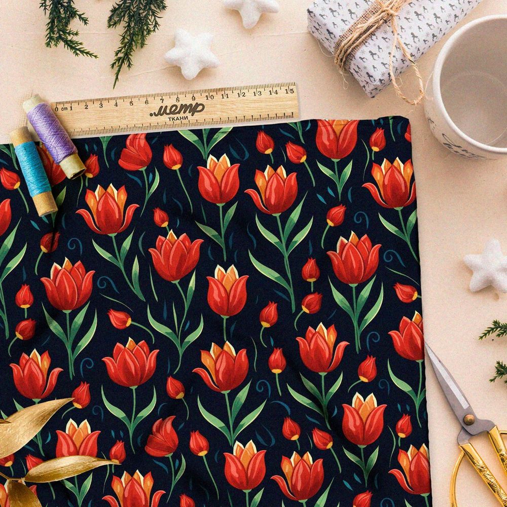 Ткань премиум таффета живописный тюльпан