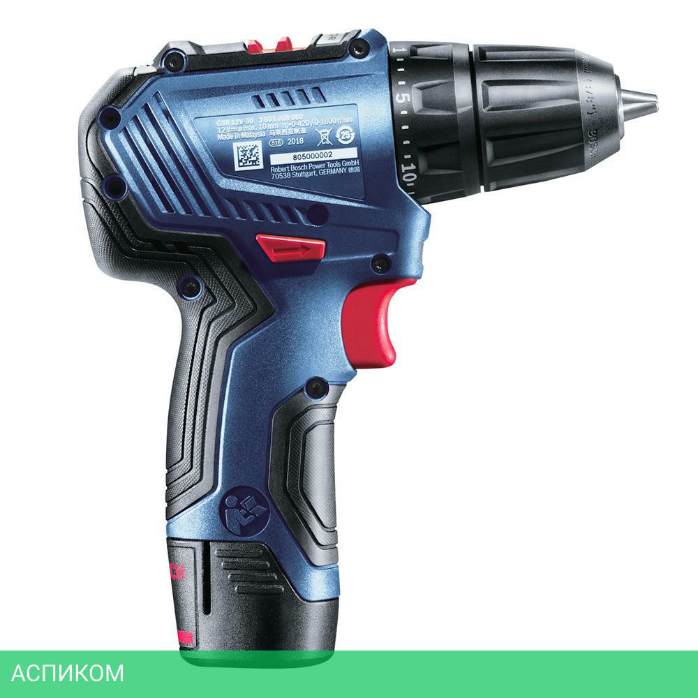 Дрель-шуруповерт Bosch GSR 12V-30 Professional с 2-мя АКБ, кейс (06019G9000)