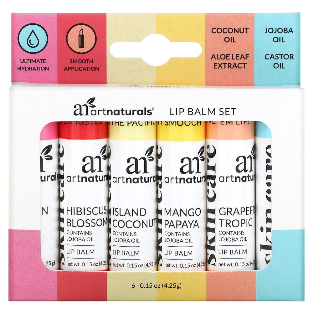 artnaturals, Набор бальзамов для губ, 6 бальзамов для губ, 4,25 г (0,15 унции)