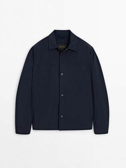 Massimo Dutti Легкая куртка-рубашка из водонепроницаемой ткани, темно-синий
