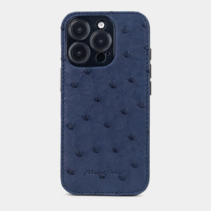 Чехол для iPhone 16 Pro Max из кожи страуса, синего цвета