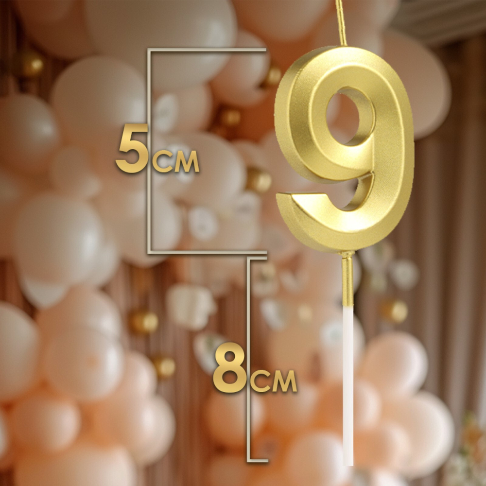 Свеча в торт на шпажке «Грань», цифра "9" ,золотая, 5 см