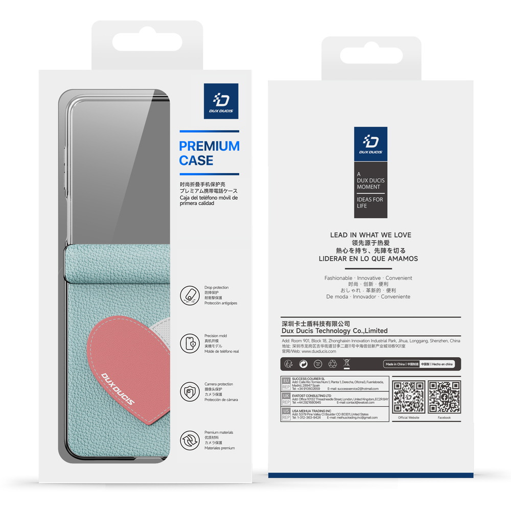 Чехол синего цвета (Love Edition) из искусственной кожи от Dux Ducis для Samsung Galaxy Z Flip 7, серия Luvy Series Case