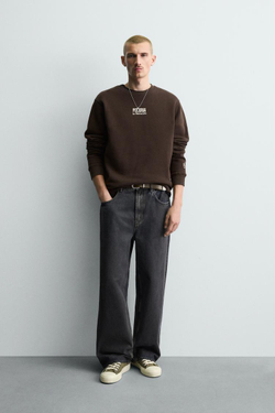 ZARA ТОЛСТОВКА С ПРИНТОМ PIZZERIA LA MONTECARLO, КОРИЧНЕВЫЙ