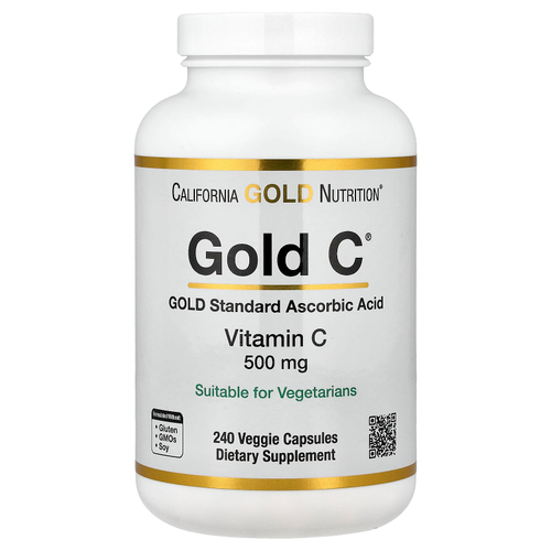 California Gold Nutrition, Gold C®, витамин C класса USP, 500 мг, 240 вегетарианских капсул