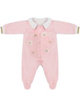 Нежно-розовый велюровый комбинезон с цветами Luxury Baby