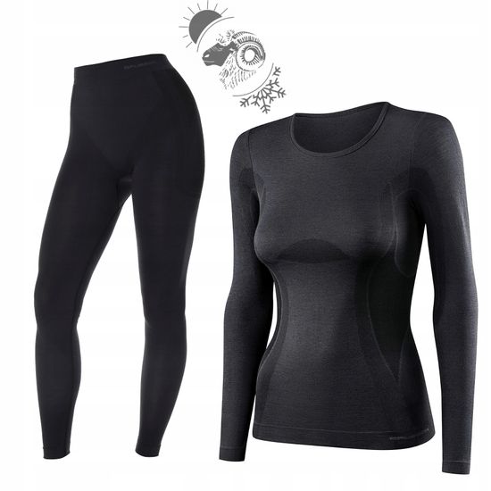 Термофутболка женская с длинным рукавом чёрная BRUBECK Comfort Wool LS1161W