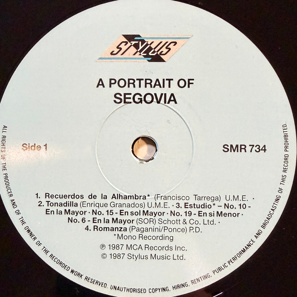 Andrés Segovia ‎– A Portrait Of Andrés Segovia My Favourite Works (Англия 1985г.) Т