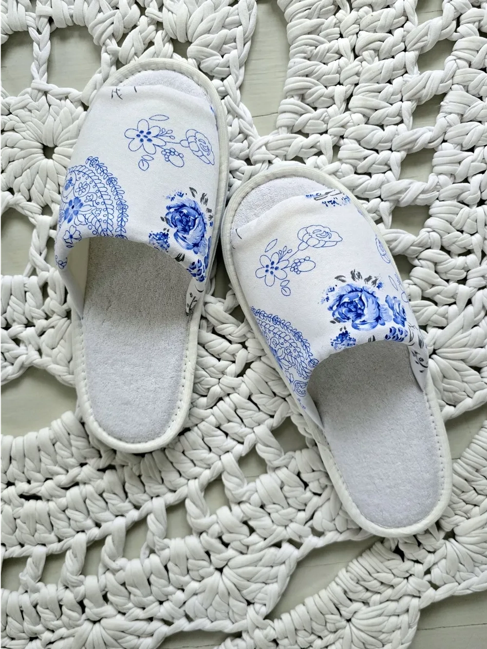 Тапочки хлопковые открытые Голубой цветок