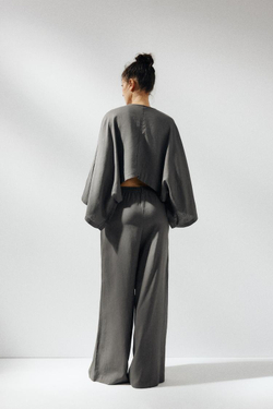 ZARA КИМОНО-НАКИДКА АСИММЕТРИЧНОГО КРОЯ, ТЕМНО-СЕРЫЙ