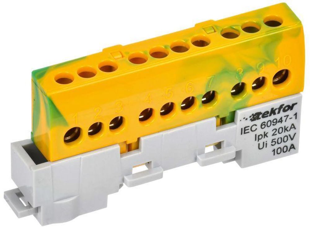 Шина PE &quot;земля&quot; изол. на универс. держ. 6х9-10-ЖЗ TEKFOR IEK TF-NN10-10-KL-K52