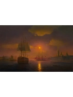 Картина маслом Лунная ночь на Неве Якубалиев(Без рамы)