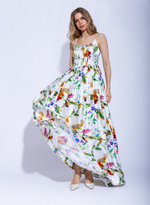 Женское длинное белое платье-сарафан с цветочным принтом